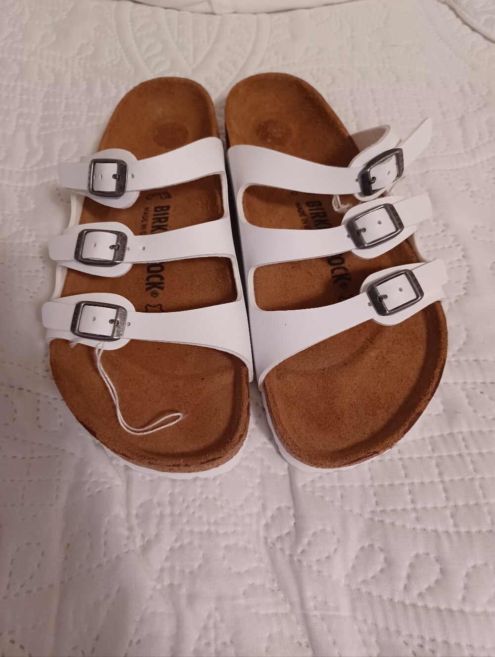NWOT Birkenstocks Flor Birko White Sandals Shoes Size 38